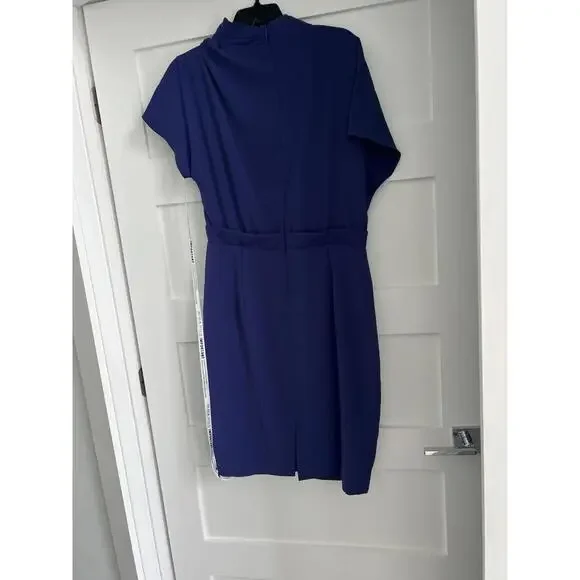 Black Halo Womens Blue Solid  Sheath Dress Size 14 Elegant Office - Picture 3 of 6